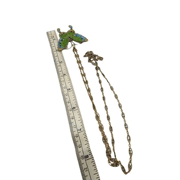 Vintage Plique A Jour Butterfly Pendant Necklace (A663) - Picture 3 of 4